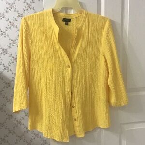 Analogy Sz L Yellow Ribbed Crinkle Textured Lightweight Button Down Tunic/Jacket